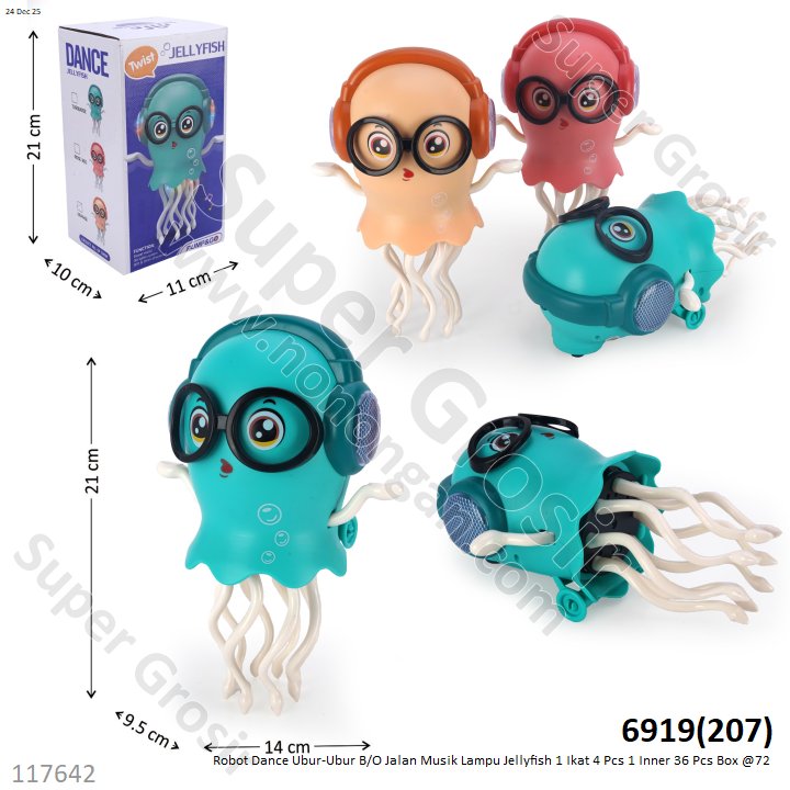 Robot Dance Ubur-Ubur B/O Jalan Musik Lampu Jellyfish 1 Ikat 4 Pcs 1 Inner 36 Pcs Box @72