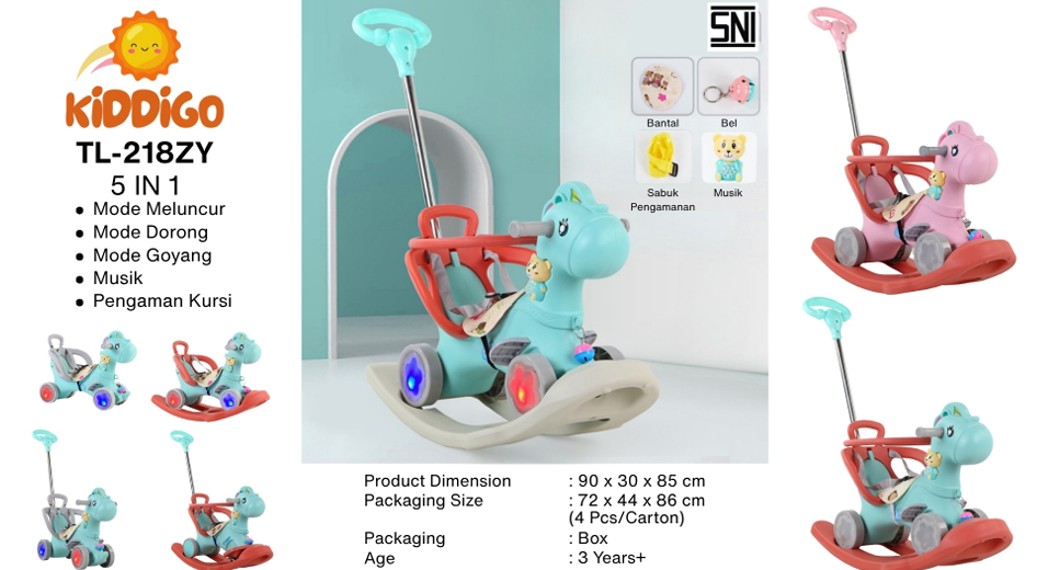Tunggangan Ayun Kuda 5 In 1 Roda Nyala B/O Musik Lampu + Dorongan Kiddigo Box @4 