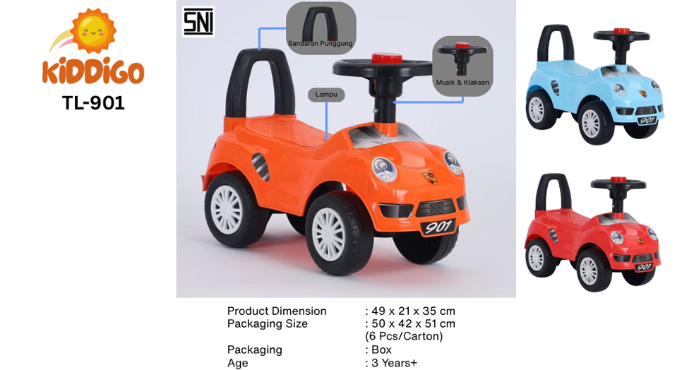 Tunggangan Mobil Klakson + Sandaran Kiddigo 901 Box @6
