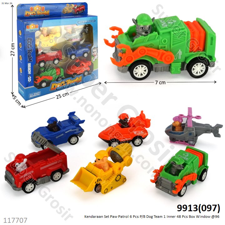 Kendaraan Set Paw Patrol 6 Pcs P/B Dog Team 1 Inner 48 Pcs Box Window @96