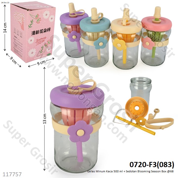 Gelas Minum Kaca 500 ml + Sedotan Blooming Season Box @68