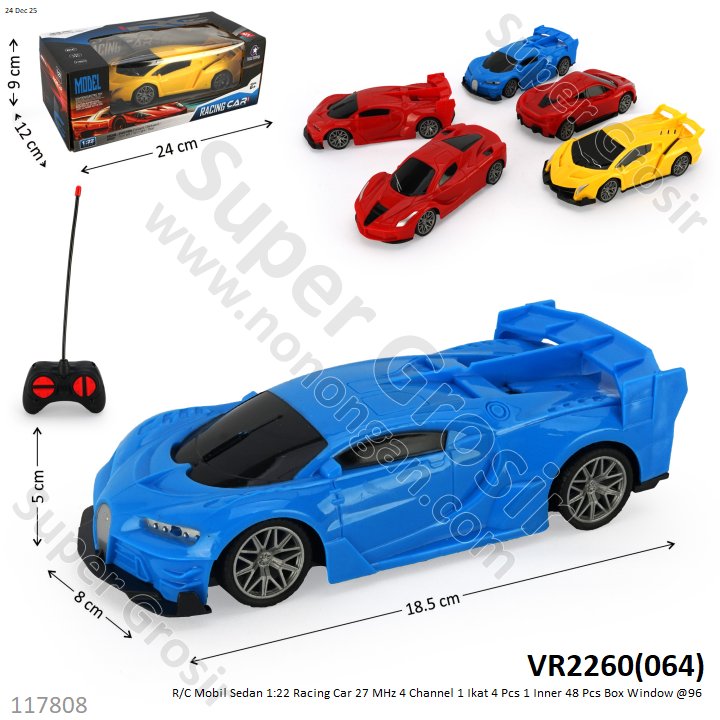 R/C Mobil Sedan 1:22 Racing Car 27 MHz 4 Channel 1 Ikat 4 Pcs 1 Inner 48 Pcs Box Window @96