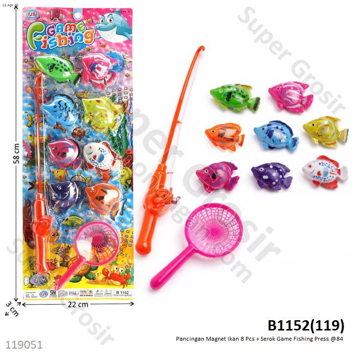 Pancingan Magnet Ikan 8 Pcs + Serok Game Fishing Press @84