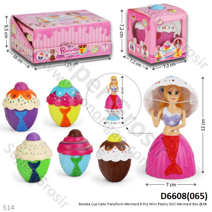 Boneka Cup Cake Pastry Doll Mermaid 1 Box 6 Pcs Box Window @48