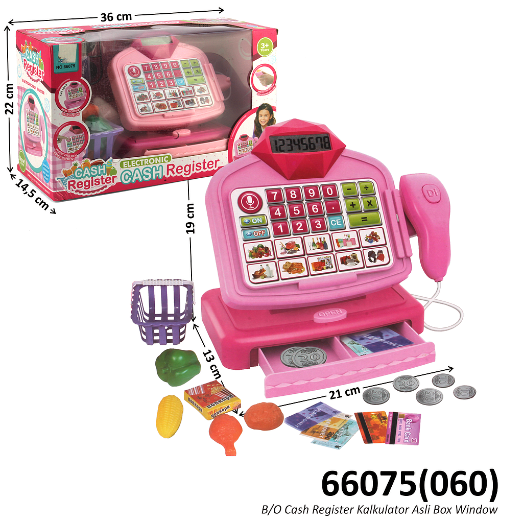 Mainan Kasir Cash Register B/O Fungsi Kalkulator + Acc Cash Register Box Window @18