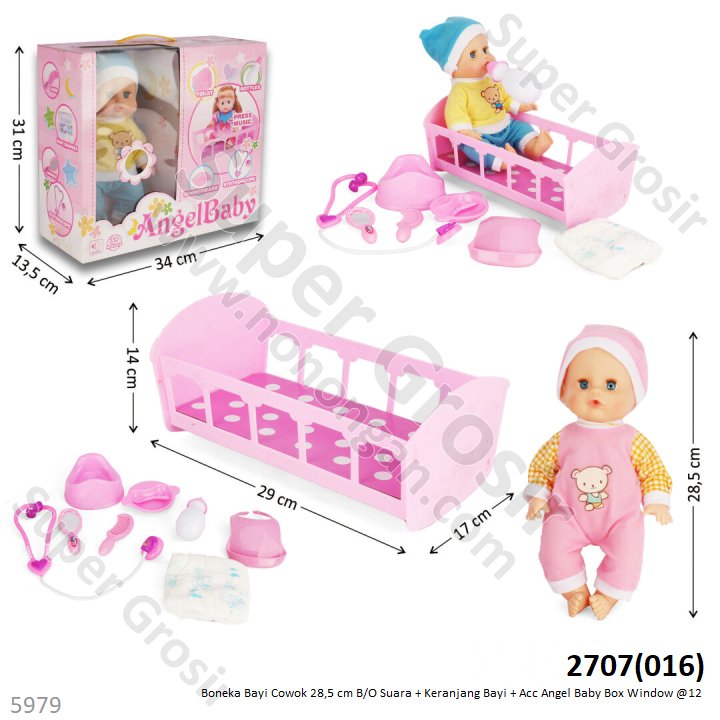 Boneka Bayi Cowok Tempat Tidur dan Dokter Set B/O Angel Baby Box Window @12