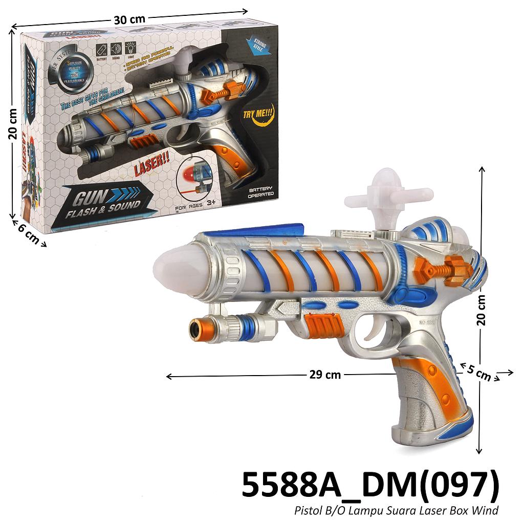 Pistol B/O Baling Berputar Suara Lampu Laser Gun Box Window @72