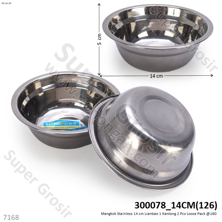 Mangkok Stainless 14 cm Lianbao 1 Kantong 2 Pcs Loose Pack @160